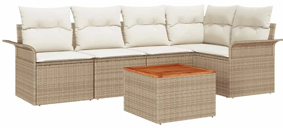 Conjunto de Sofá de Jardim 6 Peças com Almofadas Beiges em Rattan Poli