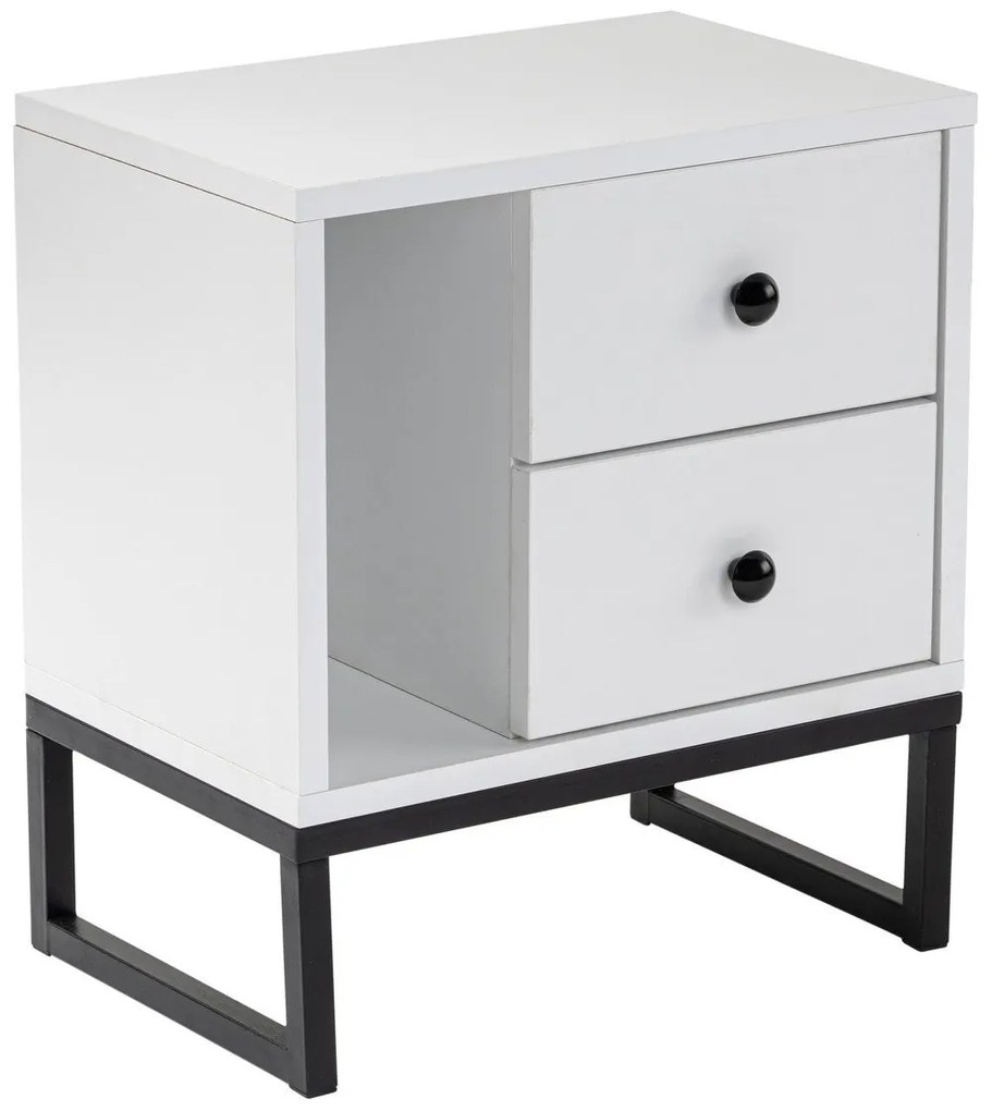 Mesa-de-Cabeceira Glimmer – Branca e Preta – 45,2 cm x 50 cm x 29,5 cm