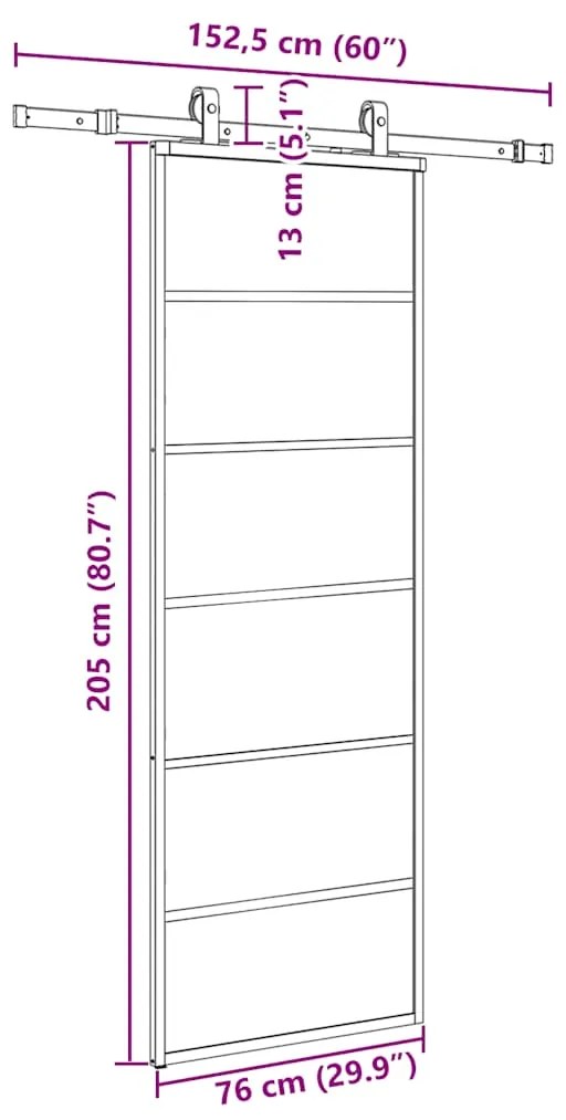 Porta deslizante c/ conj. ferragens 76x205cm vidro ESG preto