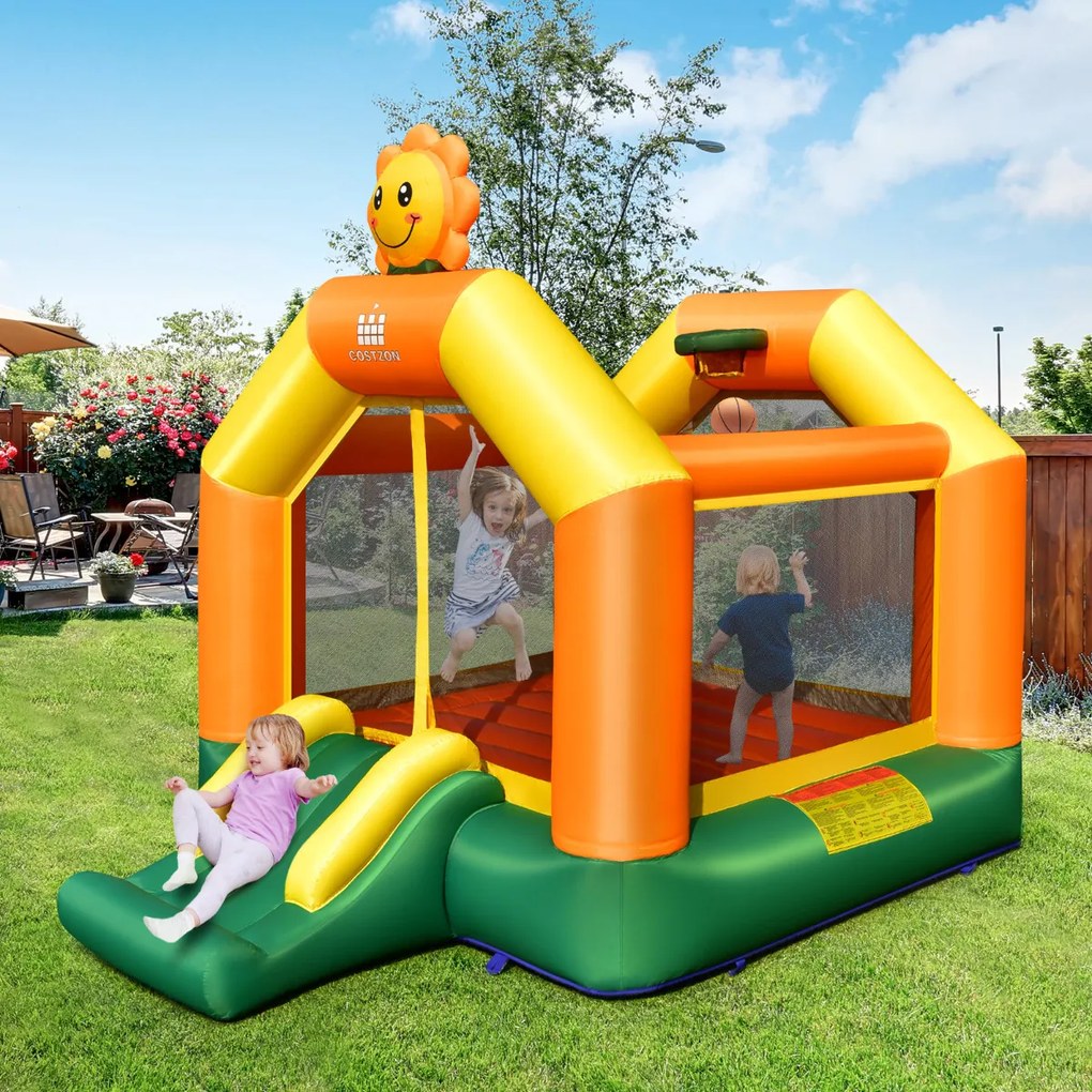 Castelo insuflável para crianças insuflável Castelo insuflável com Área de Salto Kit de reparação de cestos de basquetebol (sem Compressor) 291 x 270 x 366 cm