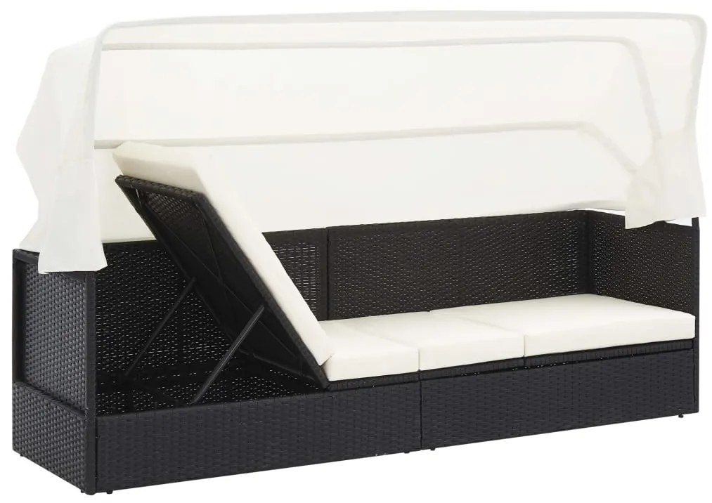 Sofá de jardim com toldo vime preto