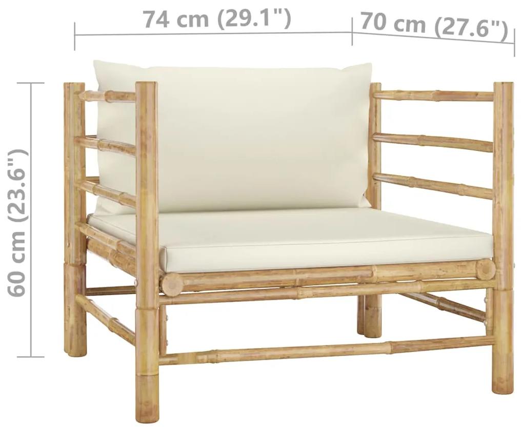 Sofá de jardim em bambu com almofadões branco nata