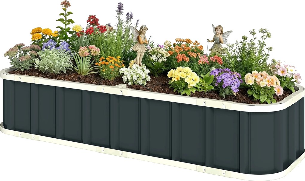 Floreira elevada em aço galvanizado 165 x 52 x 31 cm, canteiro de jardim com bordas dobradas, cinzento escuro