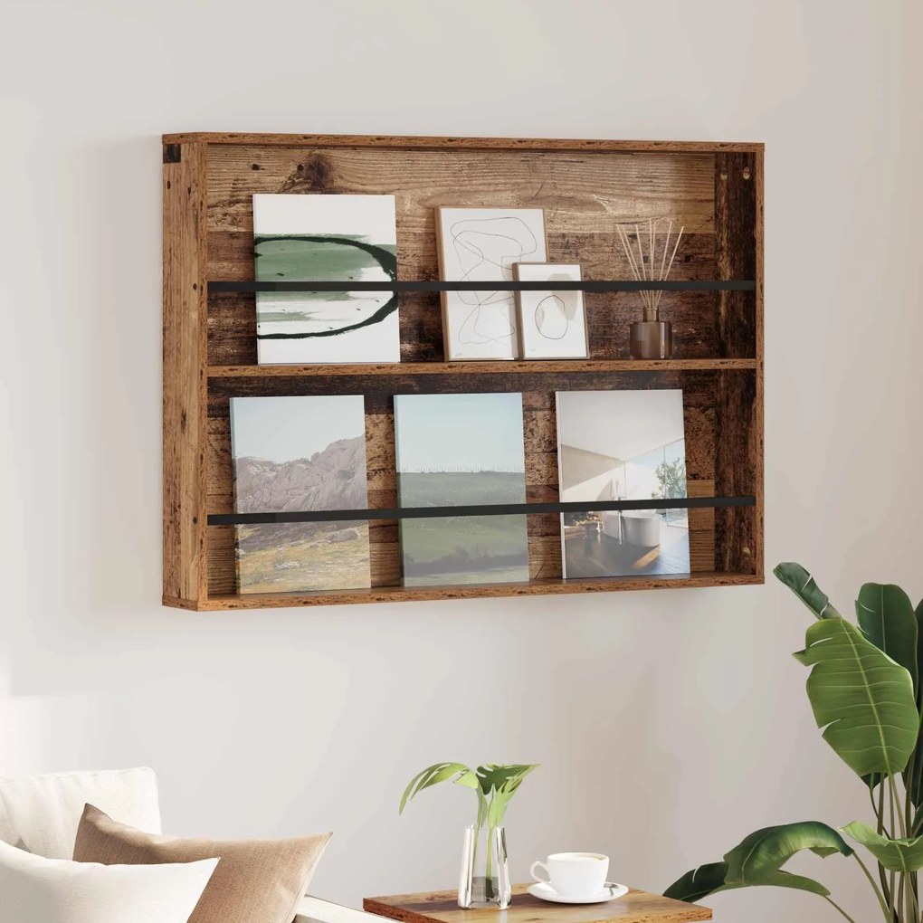 vidaXL Estante de Revistas Madeira antiga 100 x 12 x 70 cm