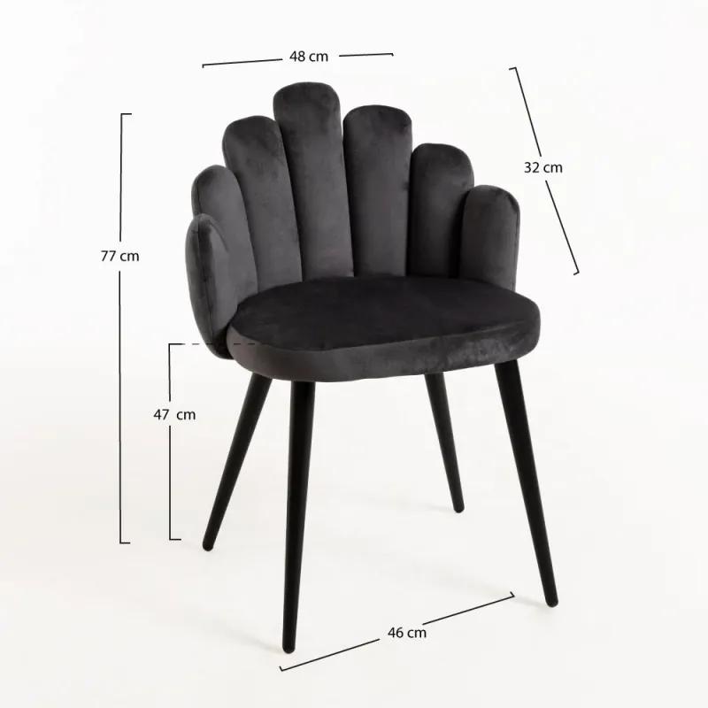 Cadeira Hand Veludo Pernas Pretas - Cinza escuro