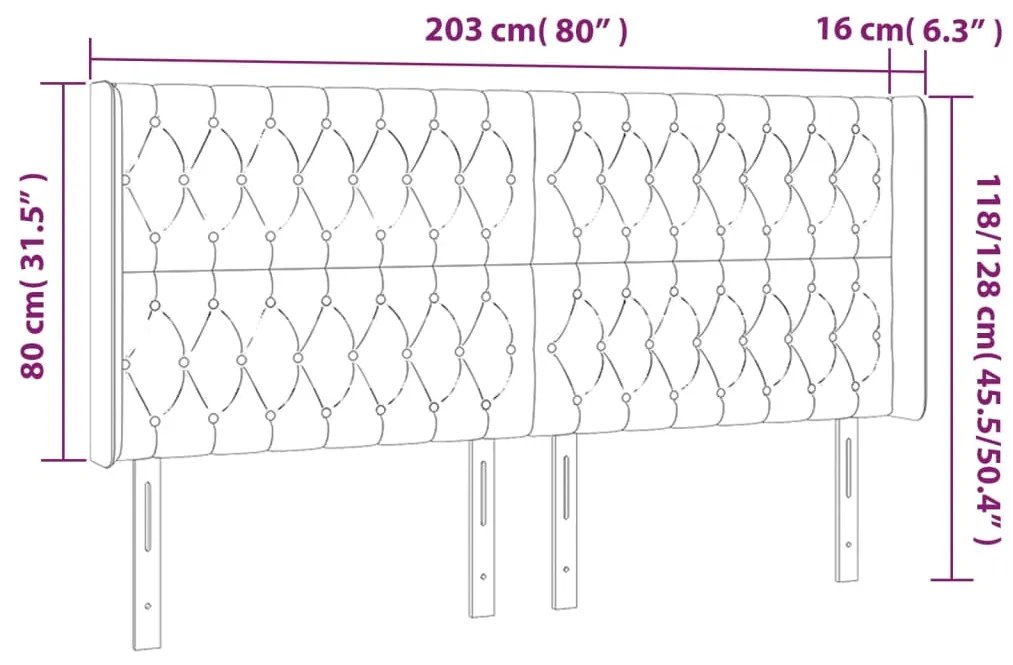 Cabeceira de cama c/ abas tecido 203x16x118/128 cm preto