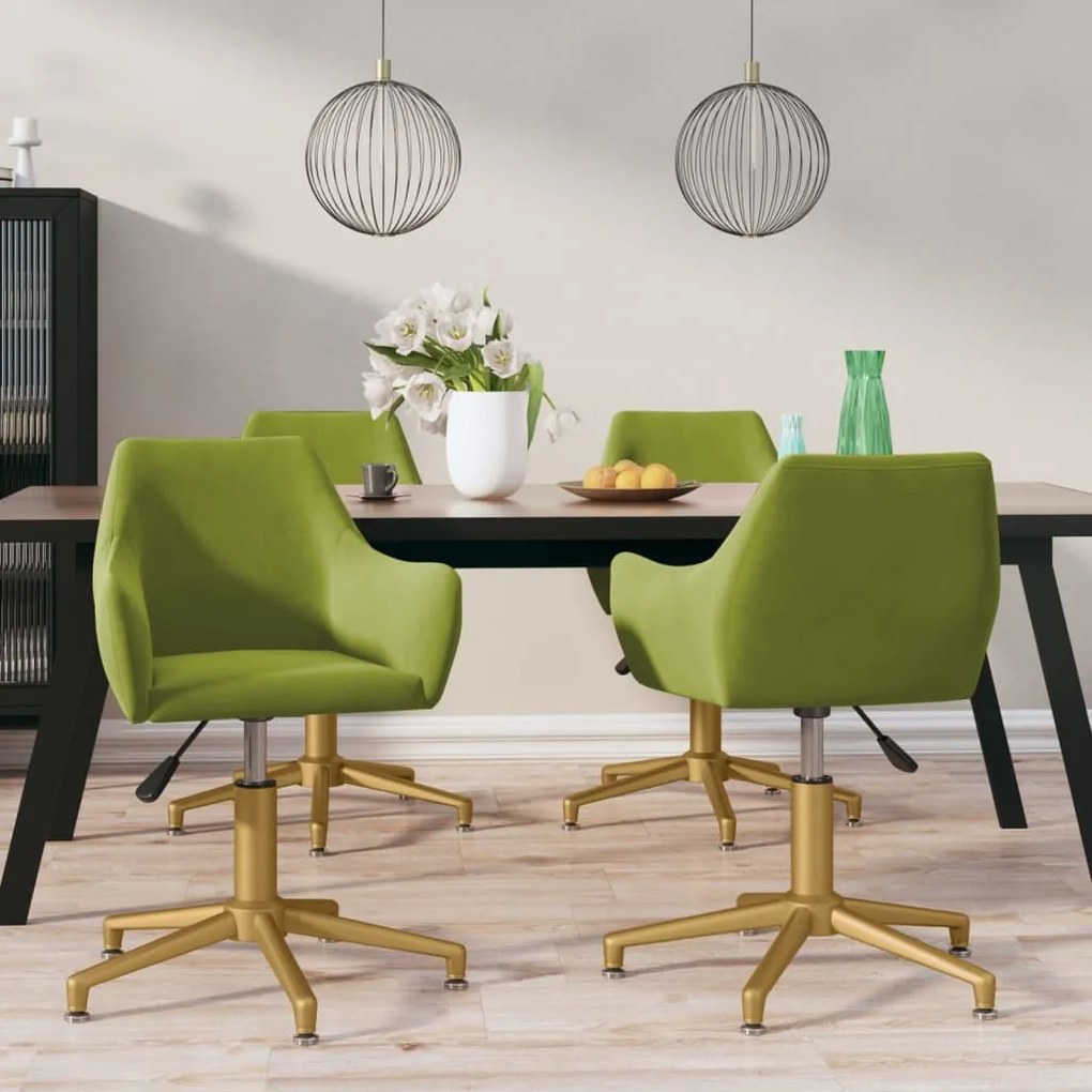 vidaXL Cadeiras de jantar giratórias 4 pcs veludo verde-claro