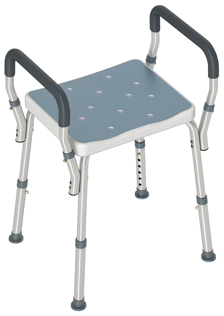 HOMCOM Banco de Duche com Altura Ajustável Banco de Duche de Alumínio Antiderrapante para Idosos 52x45x57-69 cm Azul | Aosom Portugal