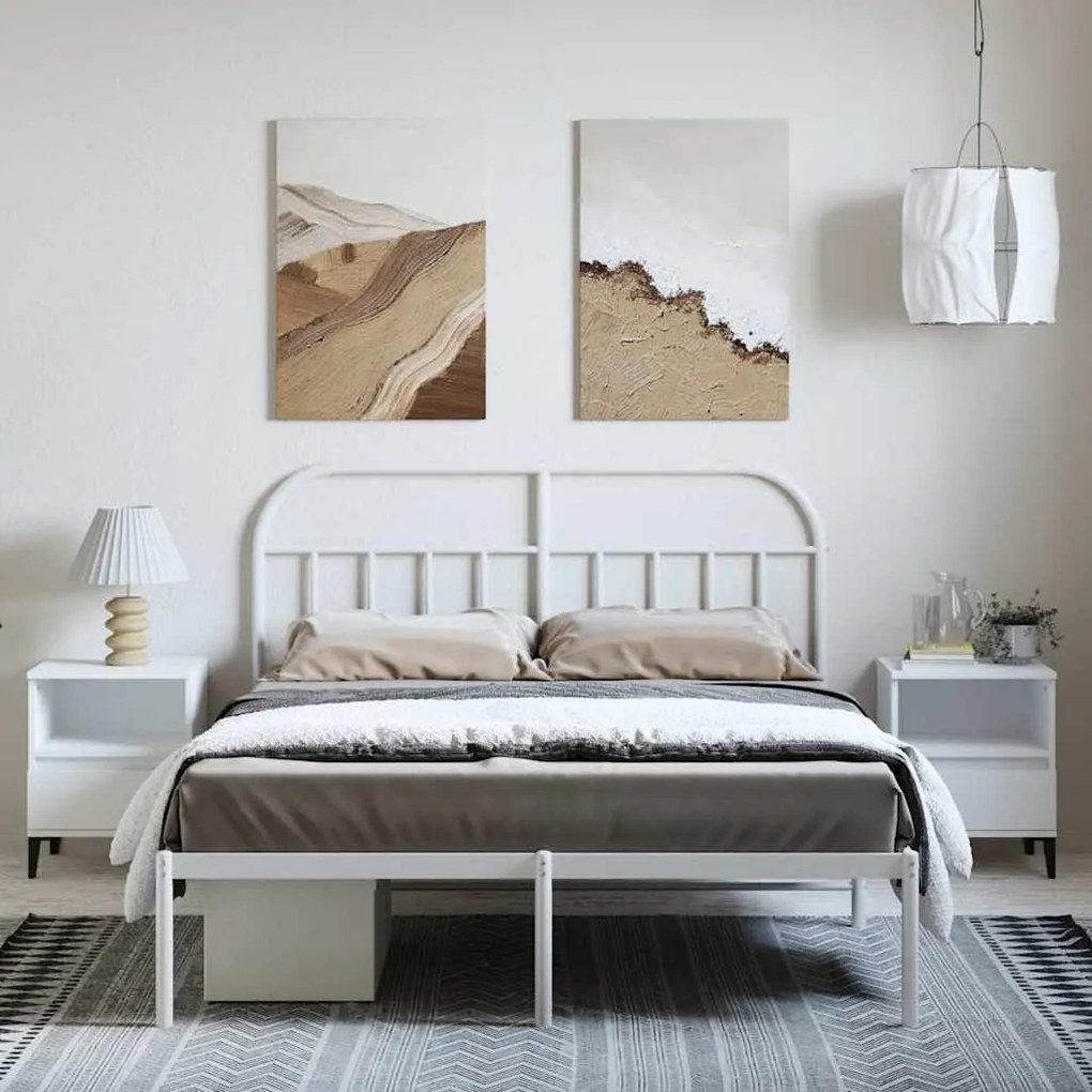 Estrutura de cama com cabeceira 135x190 cm metal branco