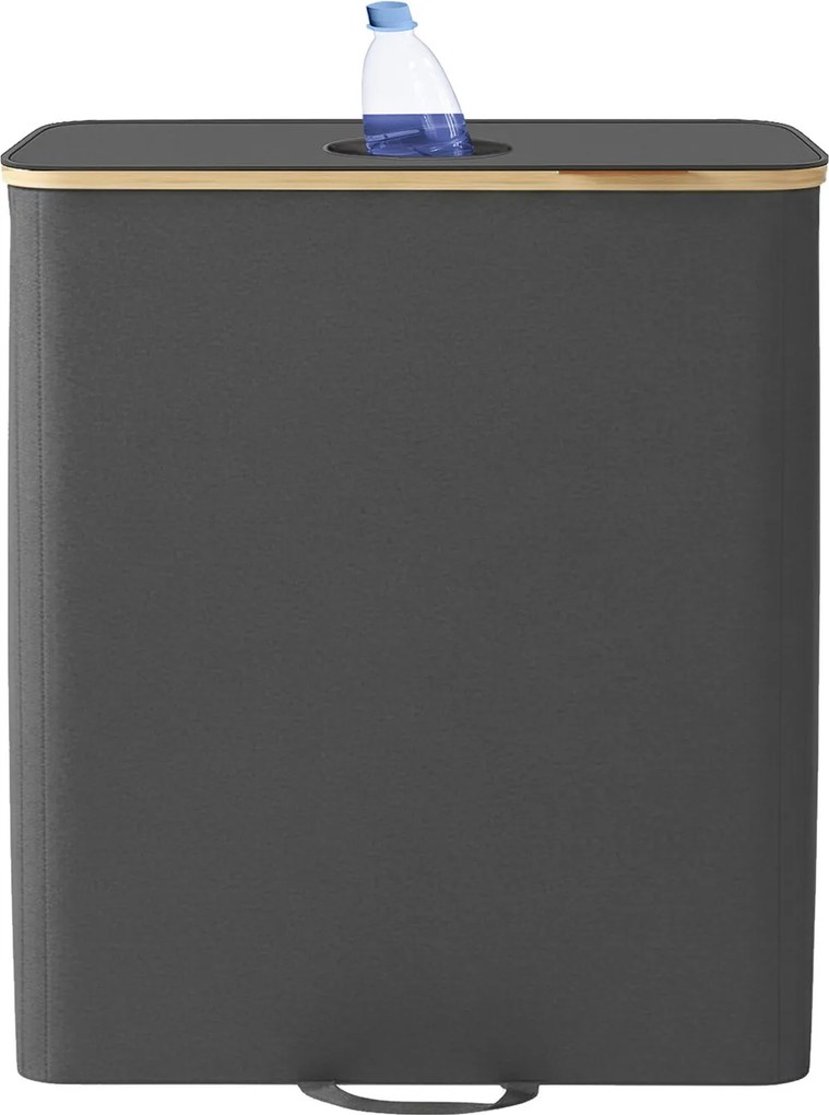 Caixote lixo para garrafas de 140 L, recipiente de reciclagem com tampa e saco interior 52,5 x 38,5 x 70,5 cm cinza-bege
