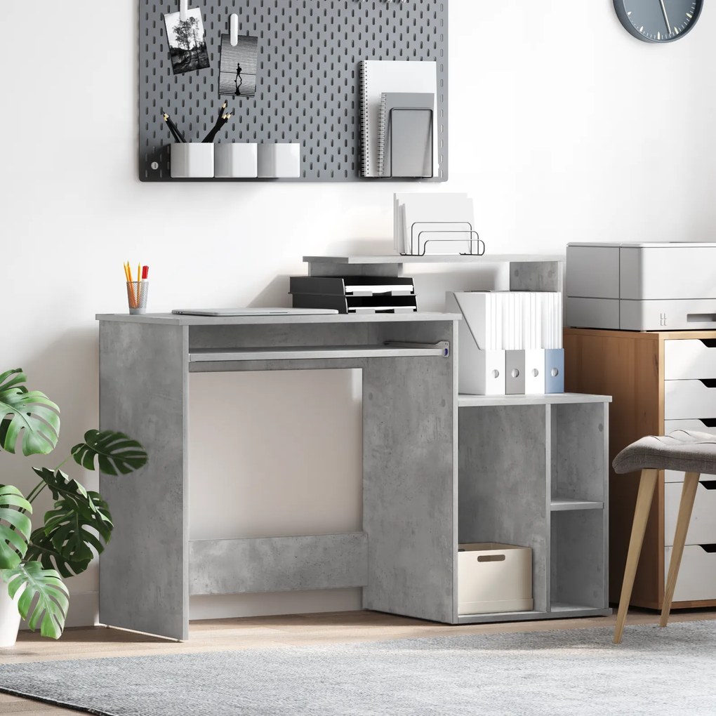 Secretária com Armazenamento Cinza Claro 120,5x44x88,5 cm Madeira Enge