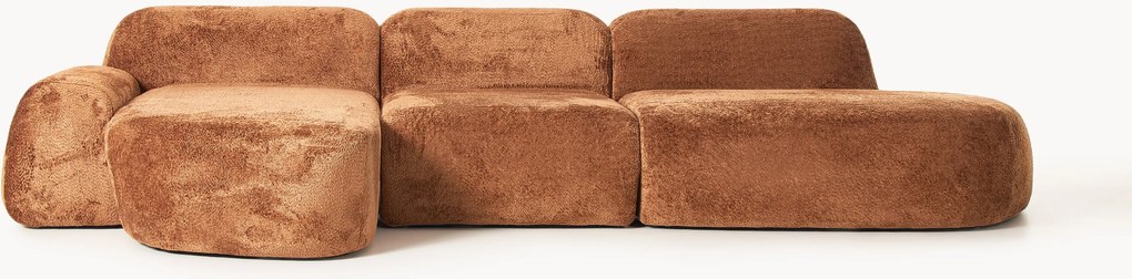 Sofá de canto modular em teddy-bouclé com chaise longue Wolke (4 lugares)