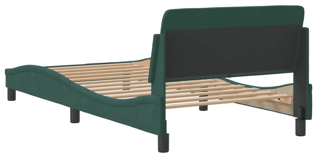 Estrutura de cama sem colchão 100x200 cm veludo verde-escuro