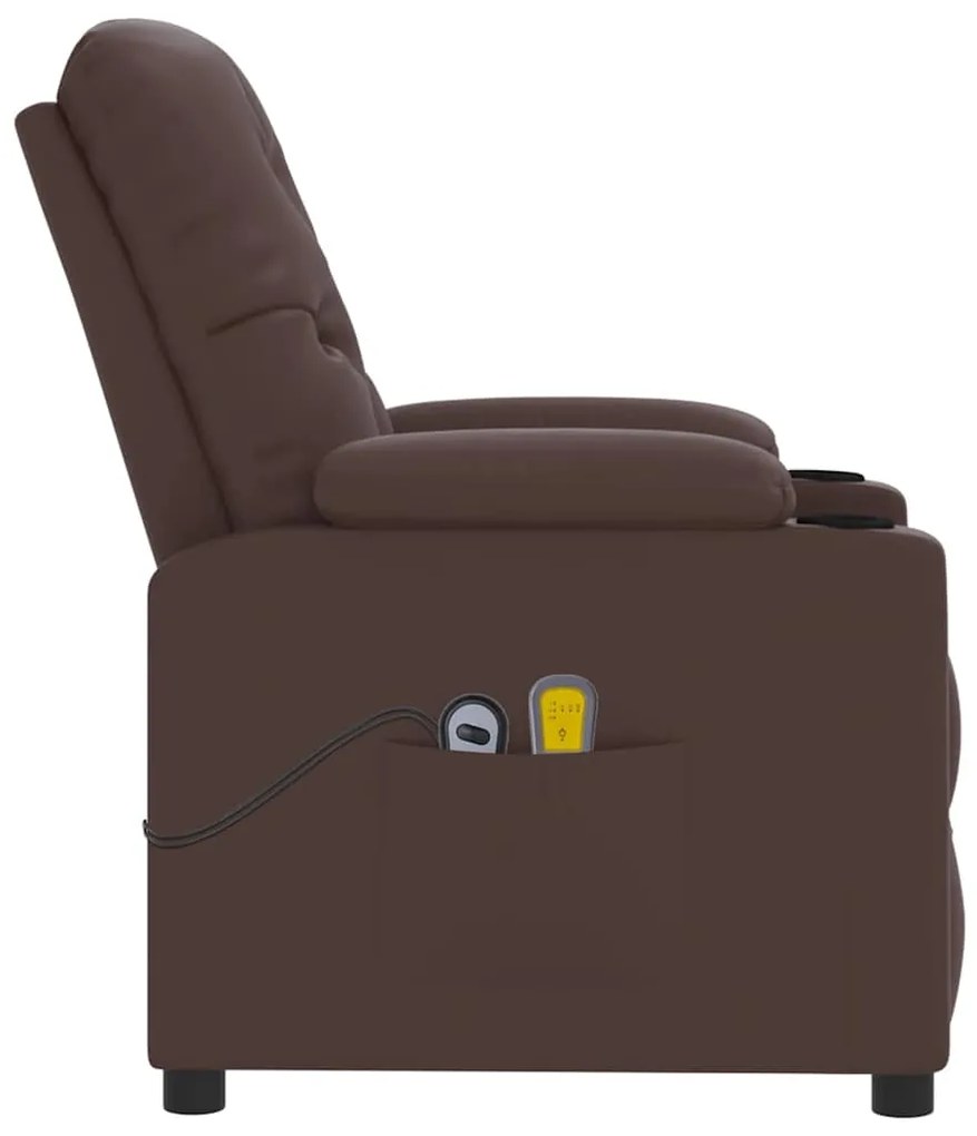 Poltrona de massagens elevatória couro artificial castanho