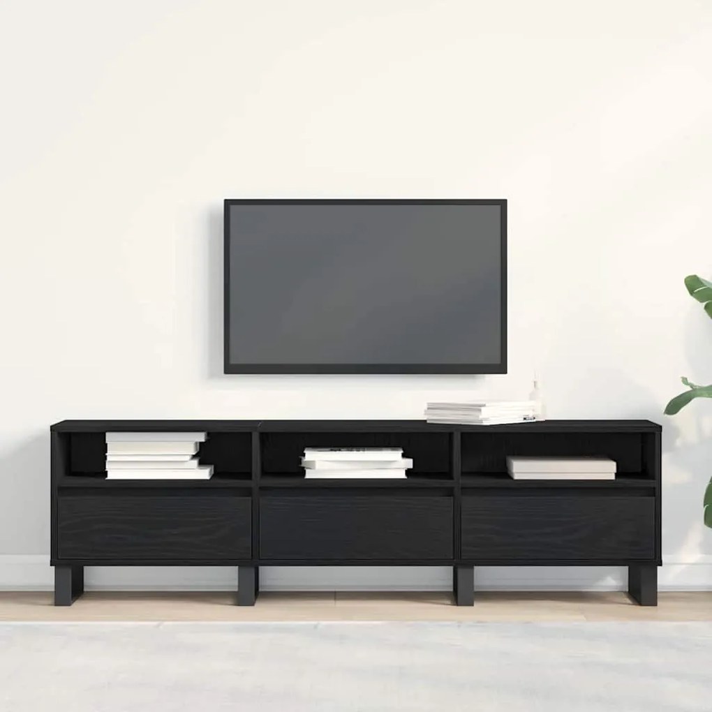 Armário para TV vidaXL Preto Carvalho 150x30x44,5 cm Madeira engenheir