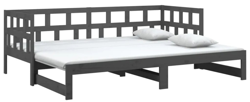 Sofá-cama de puxar pinho maciço cinza 2x(90x200) cm