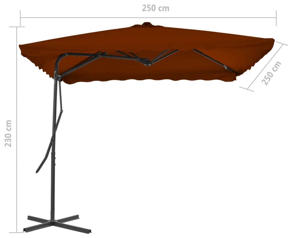 Guarda-sol de jardim c/ poste de aço 250x250x230 cm terracota