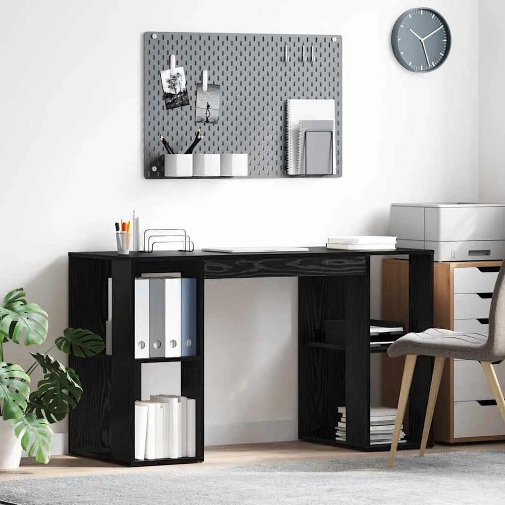 vidaXL Mesa com Armazenamento Carvalho Preto 130 x 50,5 x 75 cm