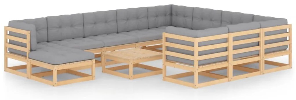 12 pcs conjunto lounge de jardim com almofadões pinho maciço