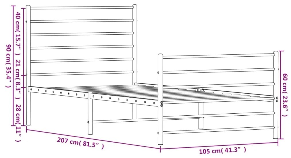 Estrutura de cama com cabeceira e pés 100x200 cm metal branco