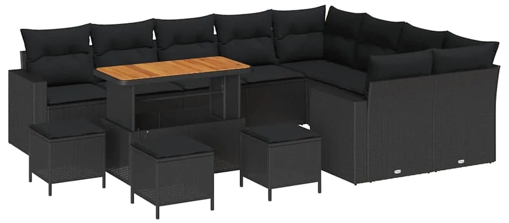 Conjunto de Sofá de Jardim de 13 Peças com Almofadas Preto Rattan de P