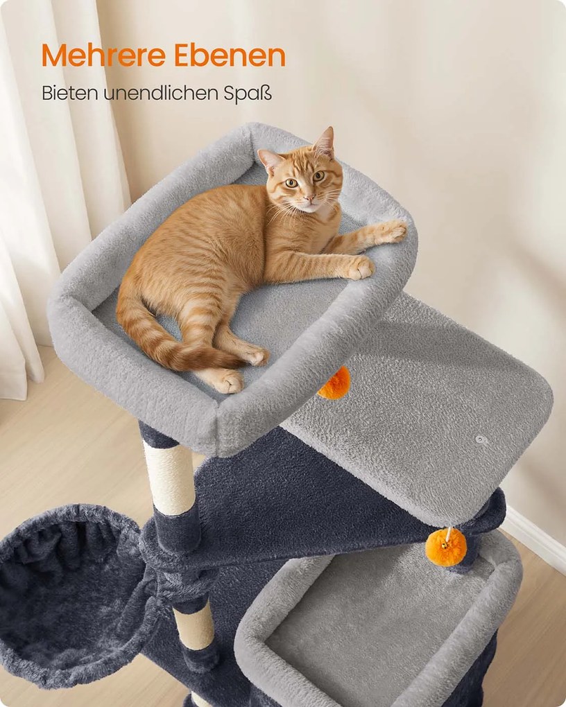 Arranhador com vários andares, com cavernas e plataformas para gatos 53 x 46 x 152 cm Cinzento escuro