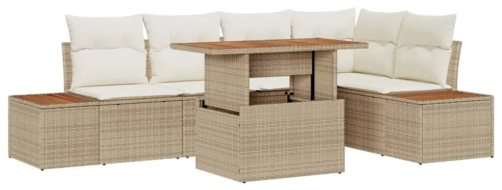 Conjunto de Jantar de Jardim com 6 Peças e Almofadas Bege em Rattan Si