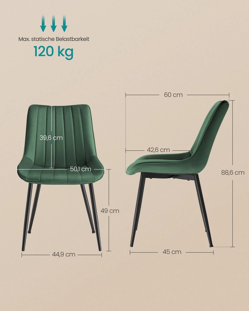 Conjunto de 2 cadeiras de jantar veludo com pernas de aço Preto-verde