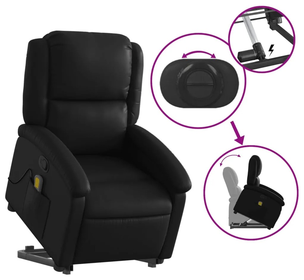 Poltrona massagens reclinável elevatória couro artificial preto