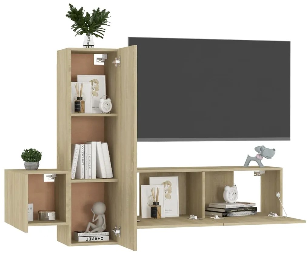 3 pcs conjunto móveis de TV derivados madeira carvalho sonoma