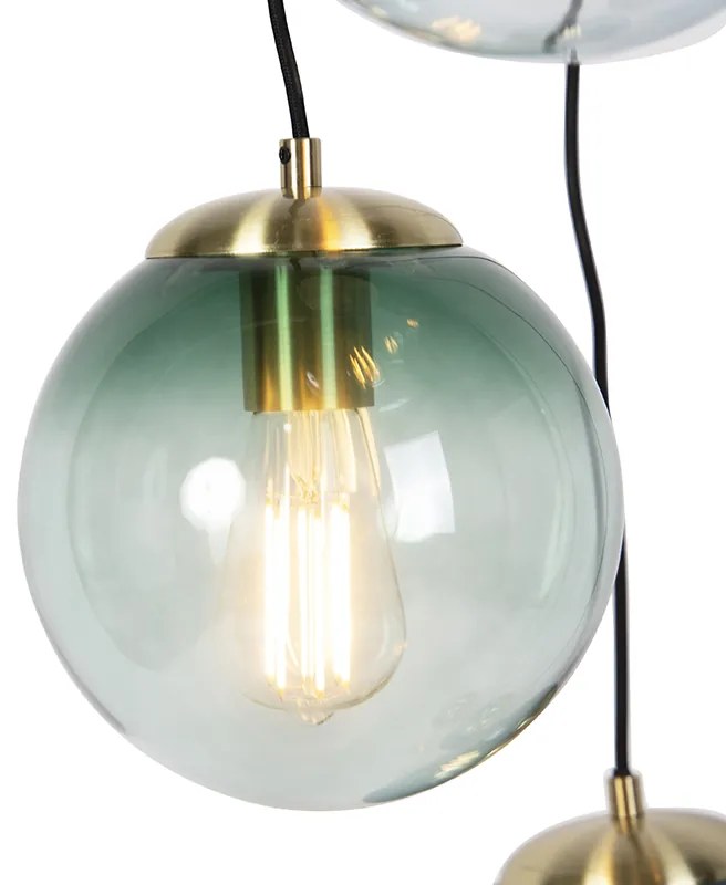 Candeeiro de suspensão Art Deco em latão com vidro azul 7 luzes - Pallon Art Deco