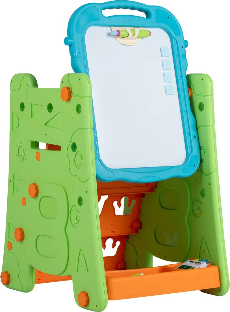 Cavalete Infantil 3 em 1 com Quadro de Dupla Face, 43 x 38,5 x 55,5 cm, Altura Regulável, Verde