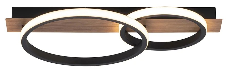 Candeeiro de teto preto com madeira incl. LED 2 luzes - Marien Moderno