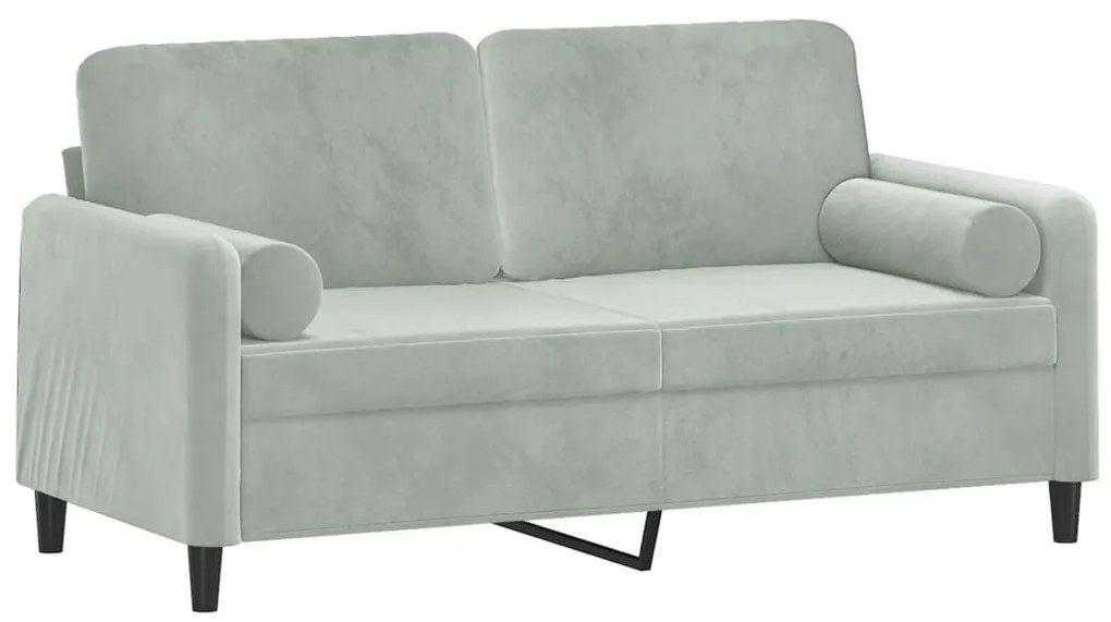 Sofá 2 lugares + almofadas decorativas 140cm veludo cinza-claro