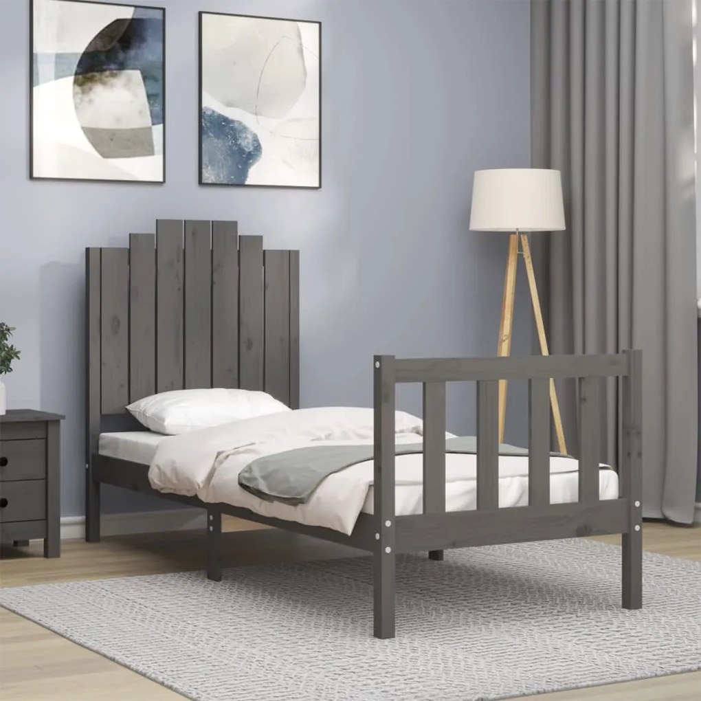 vidaXL Estrutura cama de solteiro c/ cabeceira madeira maciça cinzento