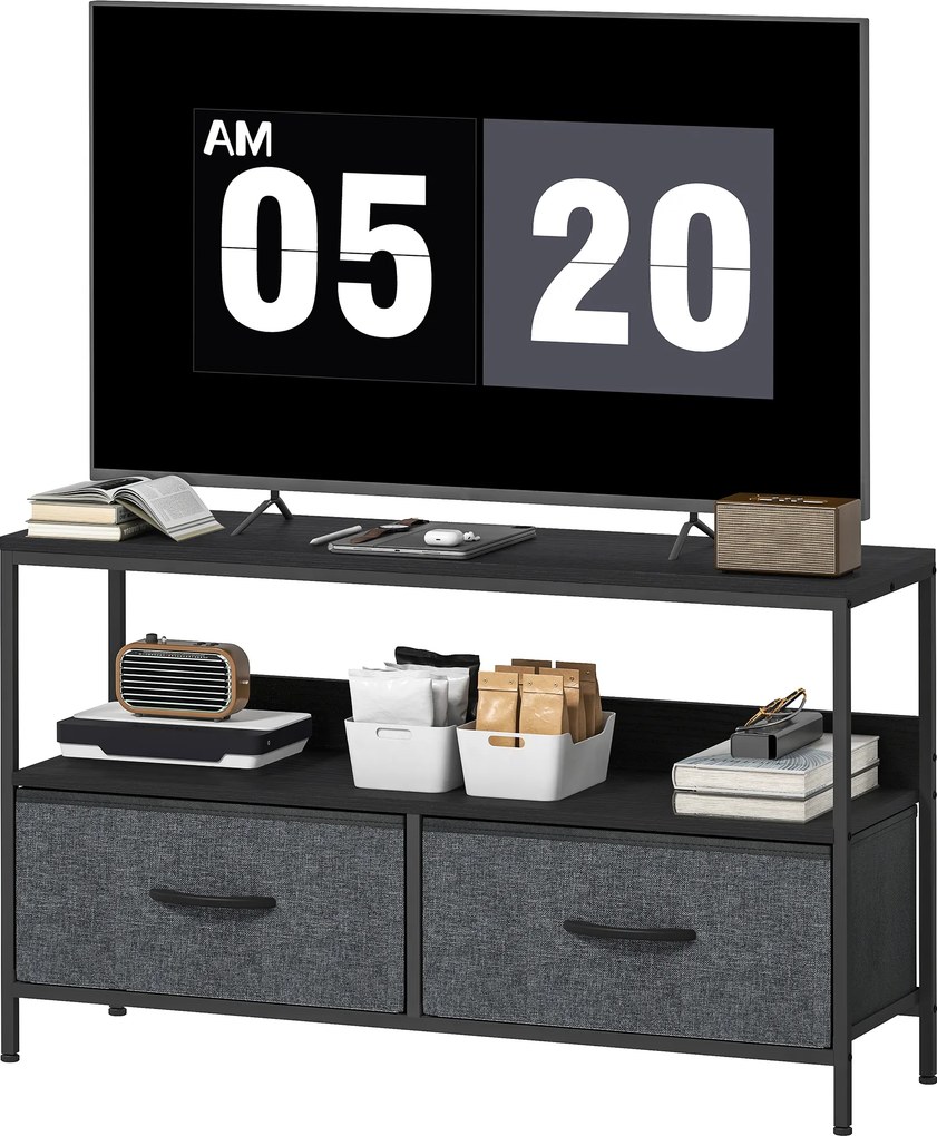 Móvel para televisor 98 x 29 x 56 cm, adequado para televisores até 47 polegadas, com 2 gavetas tecido e pés em aço, , cinzento escuro
