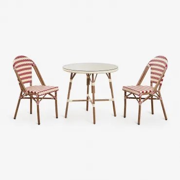 Conjunto De Mesa Redonda Ø80 Cm E 2 Cadeiras De Jantar Empilháveis Em Alumínio Brielle Bistro Vermelho Burdeos - Beige Creme - Sklum