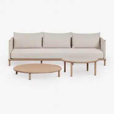 Conjunto De Sala Com Sofá De 3 Lugares E 2 Mesas De Centro Redondas Em Madeira De Acácia Olivia Marrom Acácia Claro & Castanho Acacia Claro - Branco G