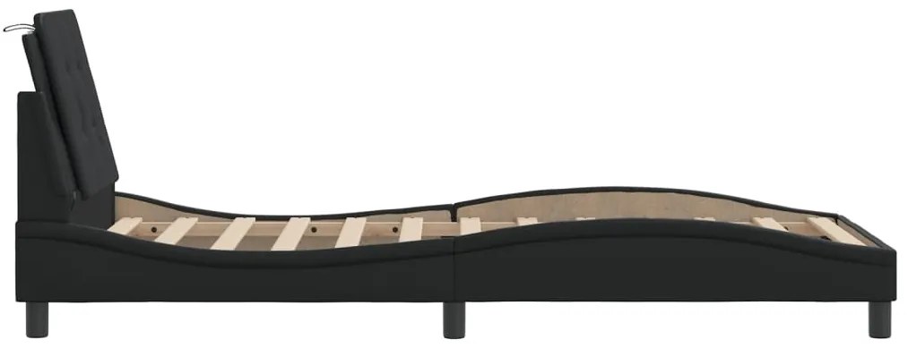 Estrutura de cama c/ luzes LED 90x190 cm couro artificial preto