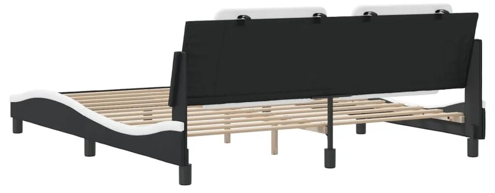 Estrutura de cama c/ cabeceira couro artificial preto e branco