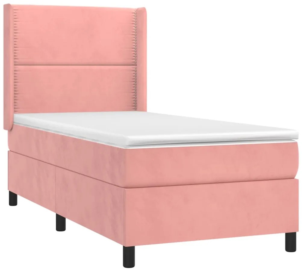 Cama box spring c/ colchão/LED 80x200 cm veludo rosa