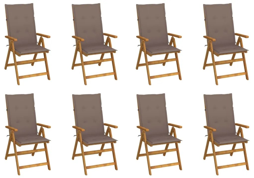 vidaXL Cadeiras de jardim dobráveis c/ almofadões 8 pcs acácia maciça