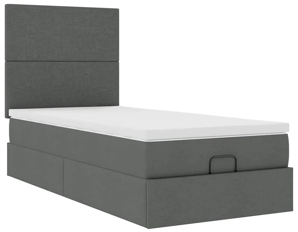 Cama otomana com colchão & LEDs 90x200cm tecido cinzento escuro