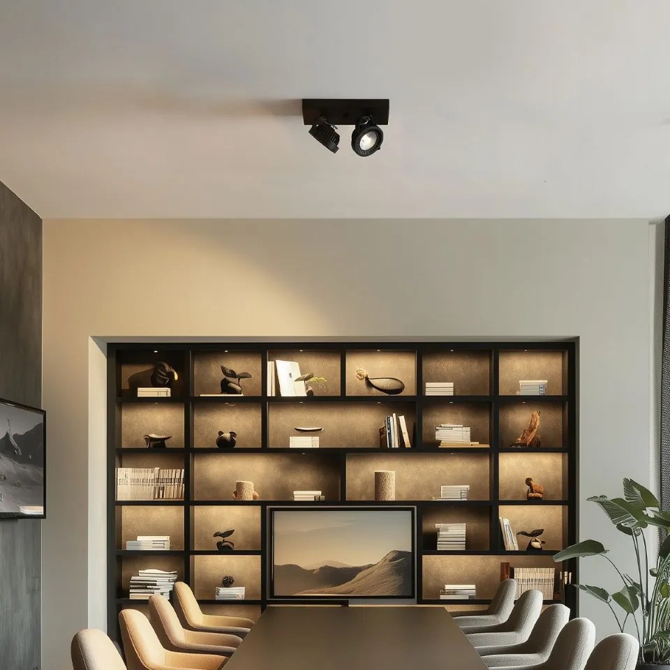 Foco de superfície moderno preto com LED regulável de 2 luzes - Apollo