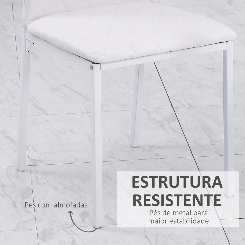 HOMCOM Conjunto de 4 Cadeiras de Sala de Jantar Estofadas com Pés de Metal Cadeiras Modernas para Cozinha Carga Máxima 41x50x91cm Branco