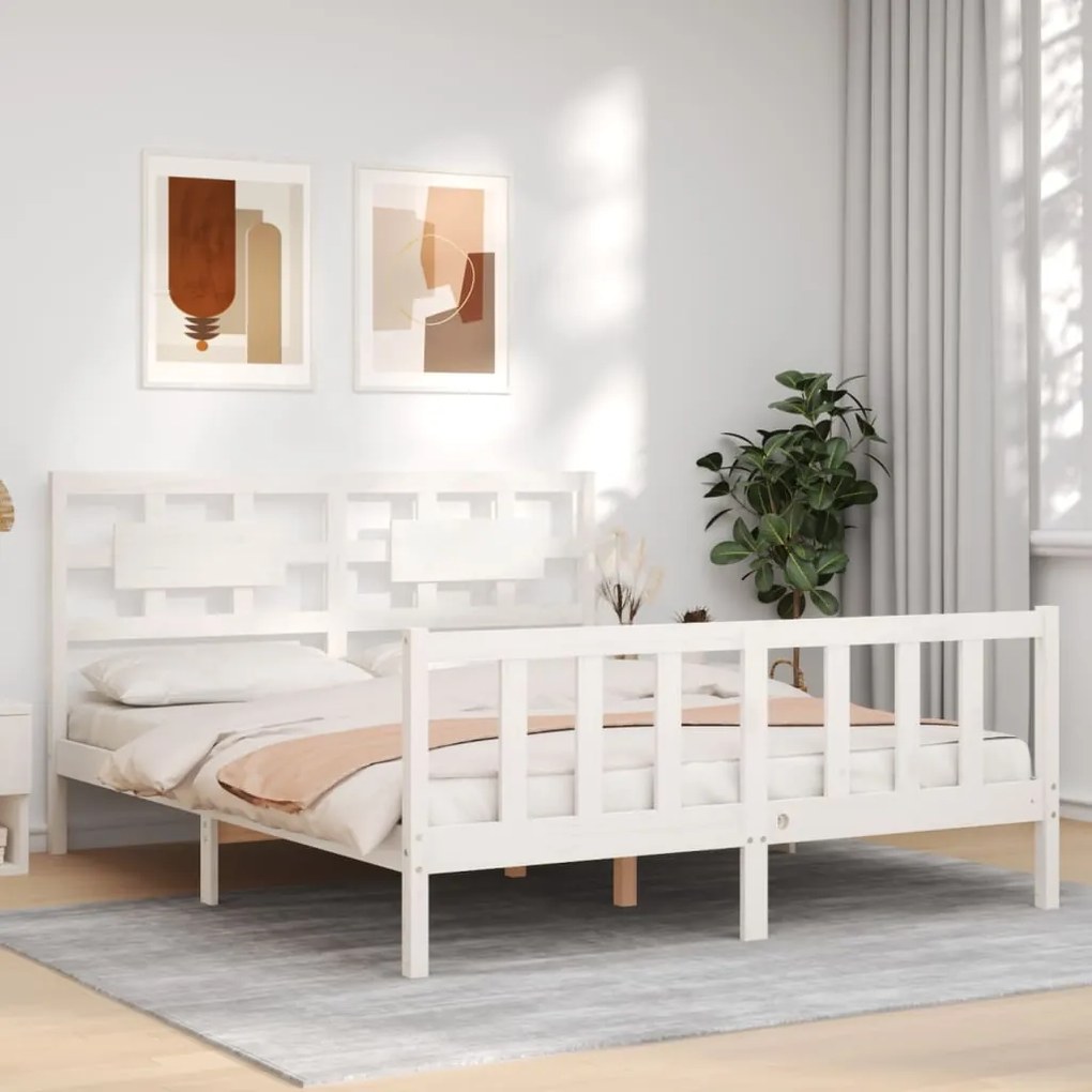 Cama sem colchão 160x200 cm madeira de pinho maciça branco