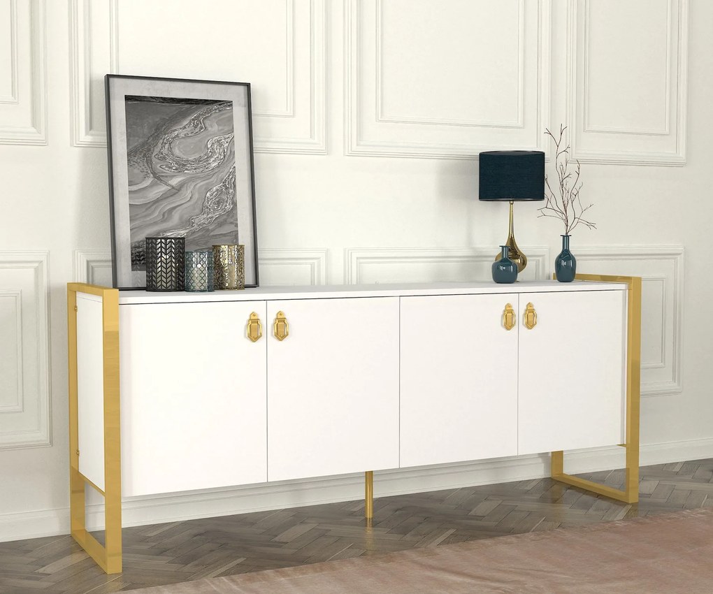Aparador Lost – Branco e Dourado (180 x 77,6 x 44,5 cm) | Elegância e