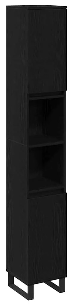 Armário de Banheiro vidaXL Carvalho Preto 30x30x190 cm Madeira Engenha