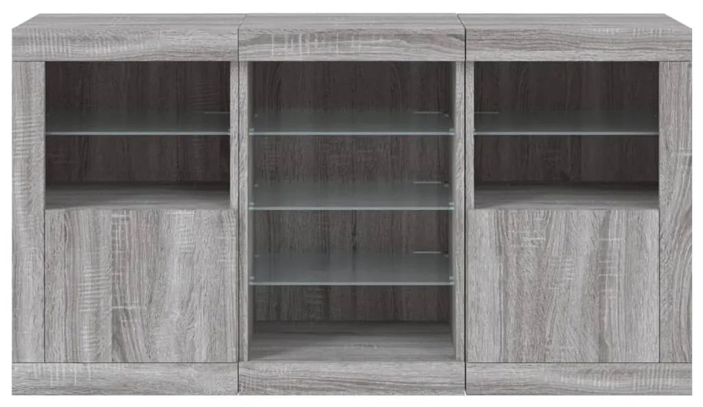 Aparador com luzes LED 123x37x67 cm cinzento sonoma