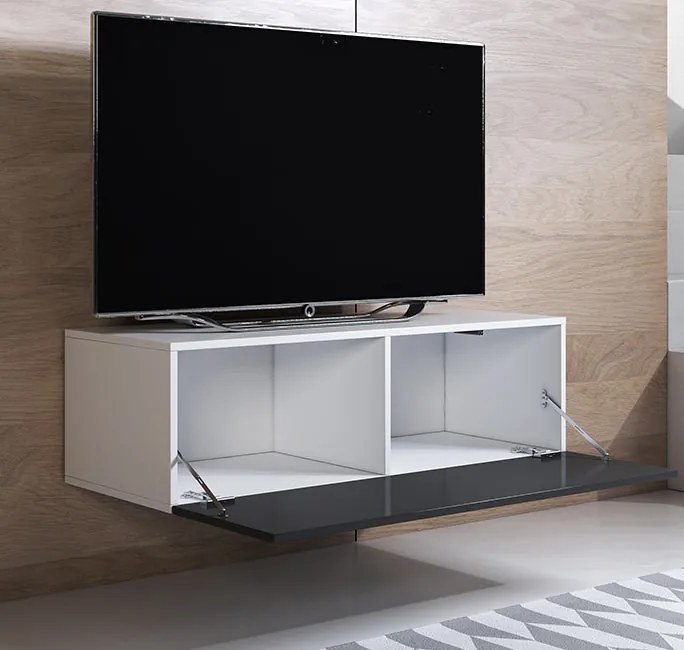 Móvel TV Vila Nova – 100x30 cm – Branco e Preto com Pés – Compacto e M